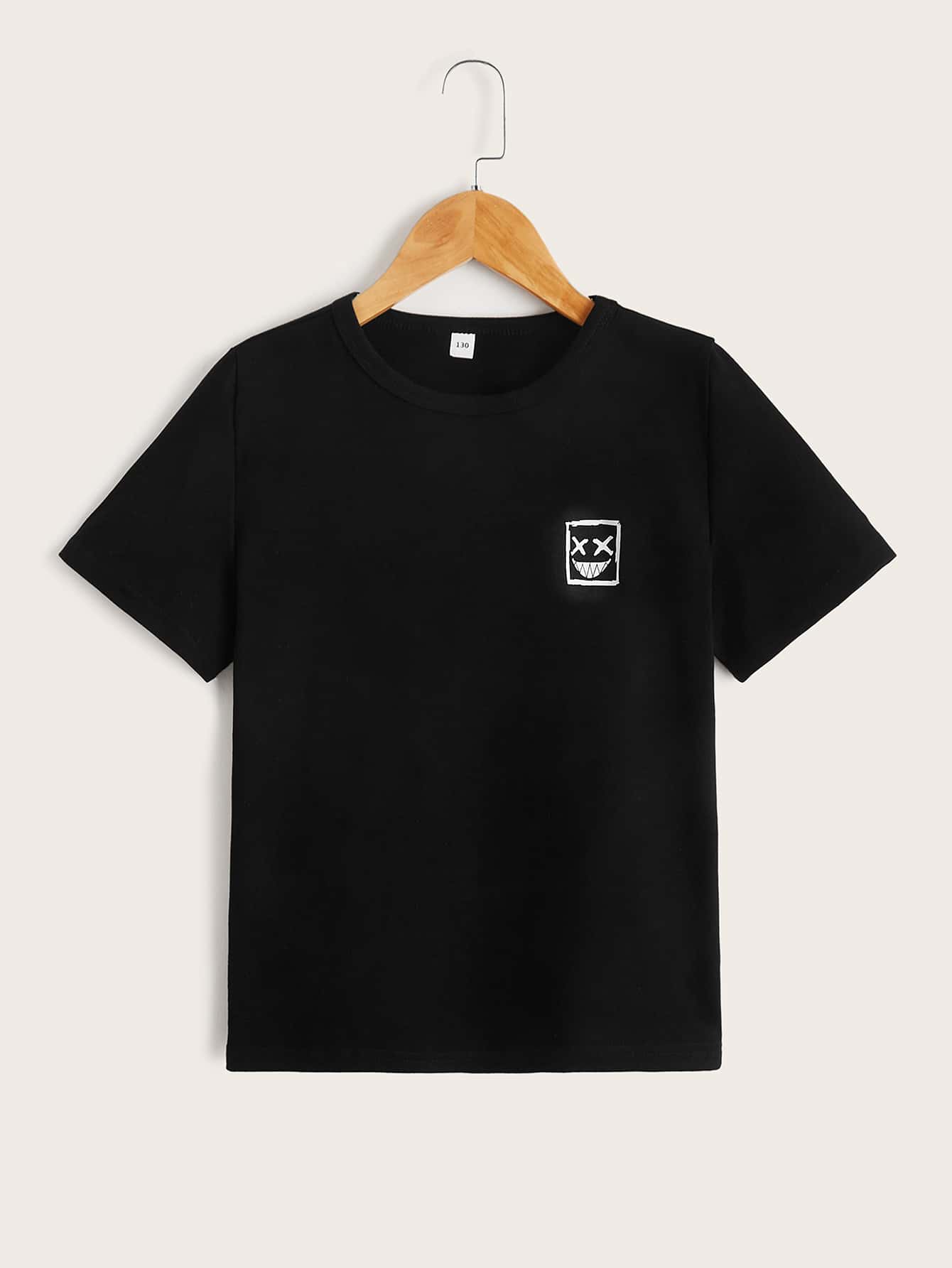 SHEIN Tween Boys' Cartoon Face Printed T-Shirt, Simple & Comfortable, Suitable For Daily Casual Wear In Summer - Black - View 1