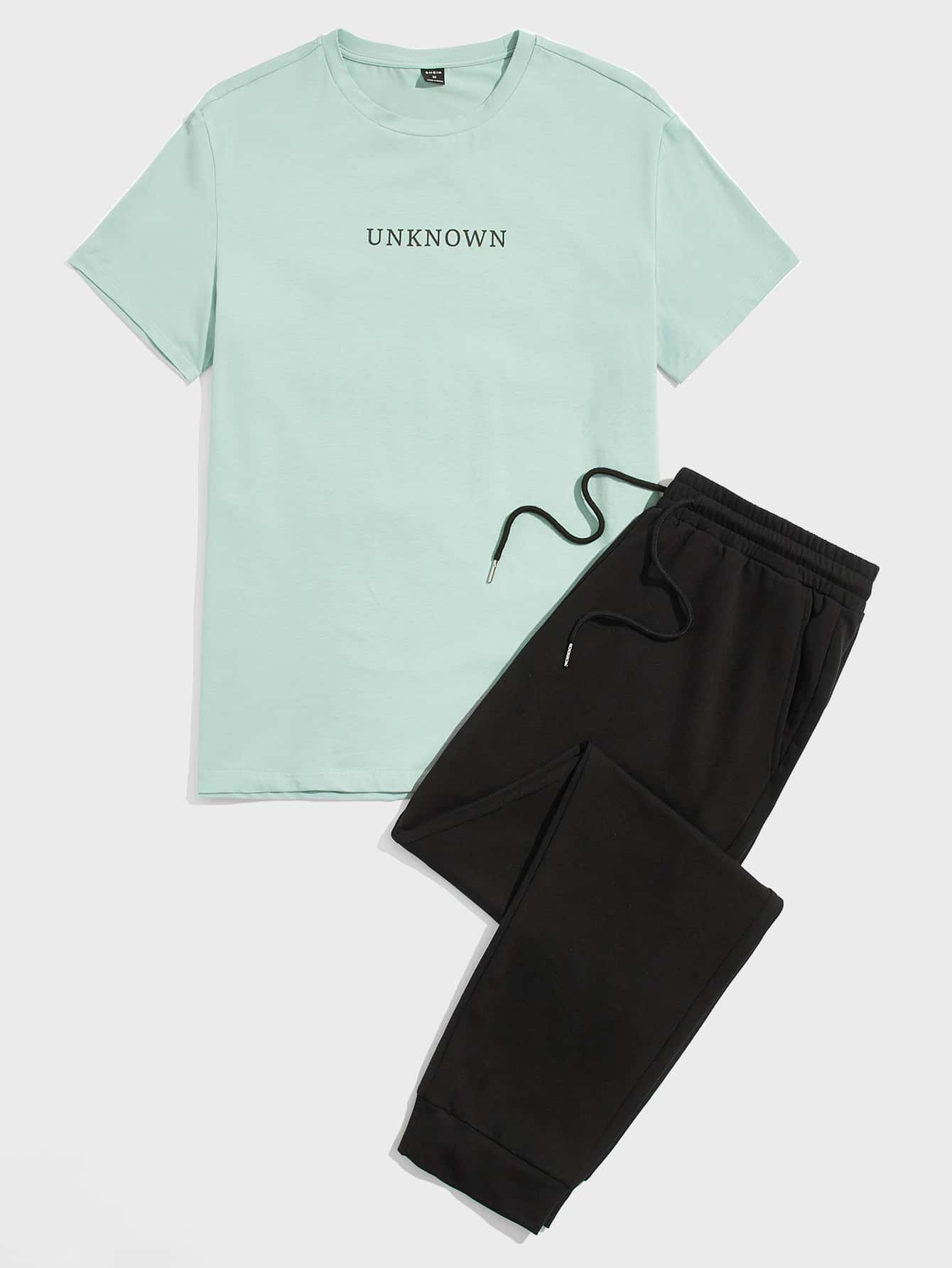 GENTILAND Men Letter Graphic Top & Joggers Set - Multicolor - View 1