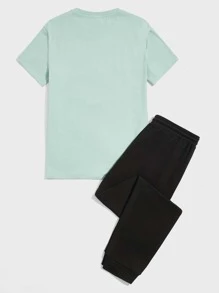 GENTILAND Men Letter Graphic Top & Joggers Set - Multicolor - View 2
