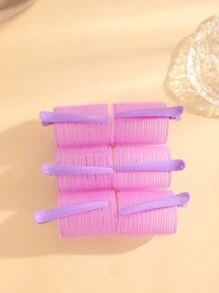 自握力捲髮棒套裝捲髮器無熱捲髮器6入組捲髮器帶頭髮6入組夾子沙龍美髮捲髮夾DIY頭髮樣式(燈紫色) - 紫色 - 查看 2