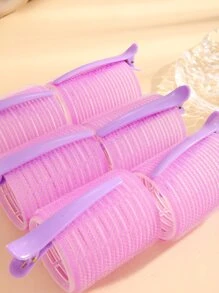 自握力捲髮棒套裝捲髮器無熱捲髮器6入組捲髮器帶頭髮6入組夾子沙龍美髮捲髮夾DIY頭髮樣式(燈紫色) - 紫色 - 查看 4