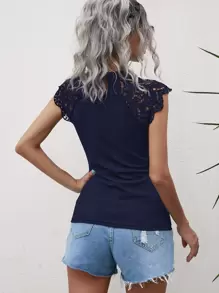 SHEIN Unity 素色緹花蕾絲面上衣 - 藏蓝色 - 查看 2