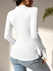 SHEIN SXY Asymmetrical Neck Solid Cut Out Tee - White - View 2