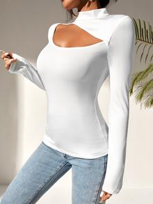 SHEIN SXY Asymmetrical Neck Solid Cut Out Tee - White - View 3