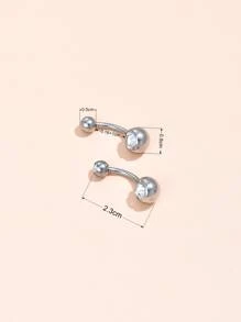 2 piezas/set Anillo de ombligo con decoración de diamantes de imitación de acero inoxidable para mujeres y hombres, piercing punk, un regalo de joyería corporal de moda para cualquier ocasión - Plateado - Ver 4