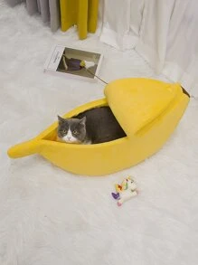 1件海綿黃香蕉形中小型貓床,四季皆宜 - 黃色 - 查看 5