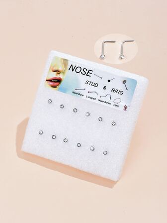 12入組/套水鑽裝飾鼻釘中性不銹鋼水晶龐克穿孔-A時尚身體鏈禮品適用於任何場合