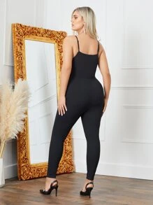 SHEIN 大碼下擺開叉吊帶連體褲不附腰帶 - 黑色 - 查看 4