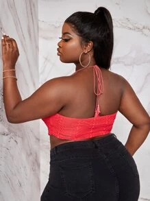 Slaydiva Áo hai dây Plus Size Lộ Lưng Ren lên Buộc lại màu trơn Gợi cảm - Màu Hồng  Dưa hấu - Xem 2