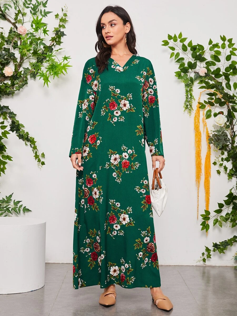 Mulvari Floral Print Drop Shoulder Tunic Dress - Multicolor - View 1