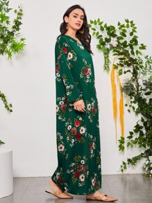 Mulvari Floral Print Drop Shoulder Tunic Dress - Multicolor - View 4