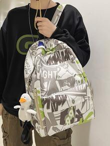 卡通和字母圖案後背包附包飾 - 彩色 - 查看 1