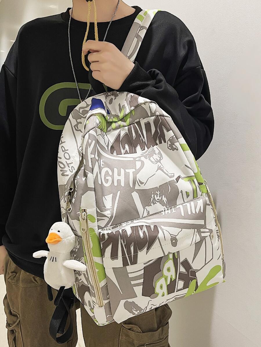 卡通和字母圖案後背包附包飾 - 彩色 - 查看 1