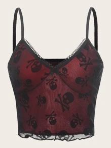 ROMWE Grunge Punk Top de tirantes en contraste de cráneo de malla - Multicolor - Ver 9