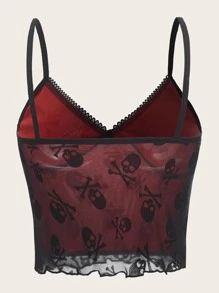 ROMWE Grunge Punk Top de tirantes en contraste de cráneo de malla - Multicolor - Ver 8