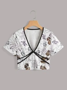 ROMWE 印花滾邊T恤 - 白色 - 查看 1