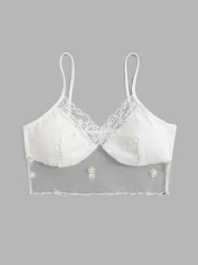 ROMWE Floral Embroidery Lace Trim Cami Top - White - View 1