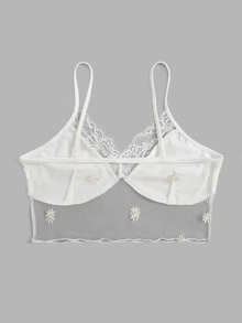 ROMWE Floral Embroidery Lace Trim Cami Top - White - View 2