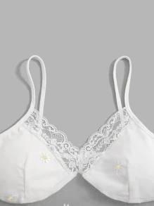 ROMWE Floral Embroidery Lace Trim Cami Top - White - View 3
