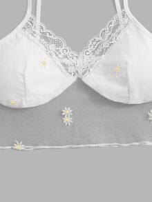 ROMWE Floral Embroidery Lace Trim Cami Top - White - View 4