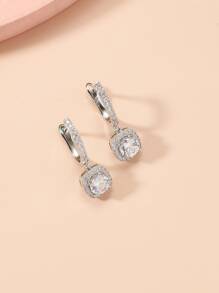 Cubic Zirconia Decor Drop Earrings - Silver - View 1
