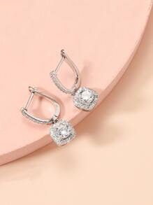 Cubic Zirconia Decor Drop Earrings - Silver - View 2