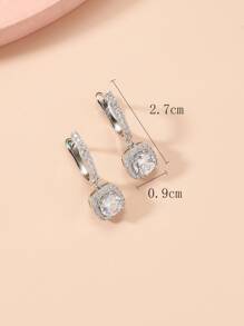 Cubic Zirconia Decor Drop Earrings - Silver - View 3