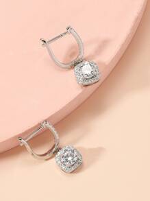 Cubic Zirconia Decor Drop Earrings - Silver - View 4