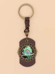 Móc khóa hình tròn quyến rũ Peacock Feather - Nhiều màu - Xem 1