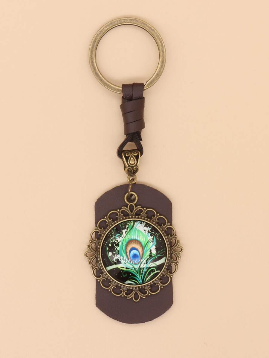 Móc khóa hình tròn quyến rũ Peacock Feather - Nhiều màu - Xem 1