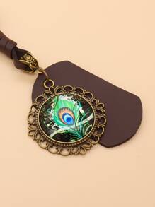 Móc khóa hình tròn quyến rũ Peacock Feather - Nhiều màu - Xem 3