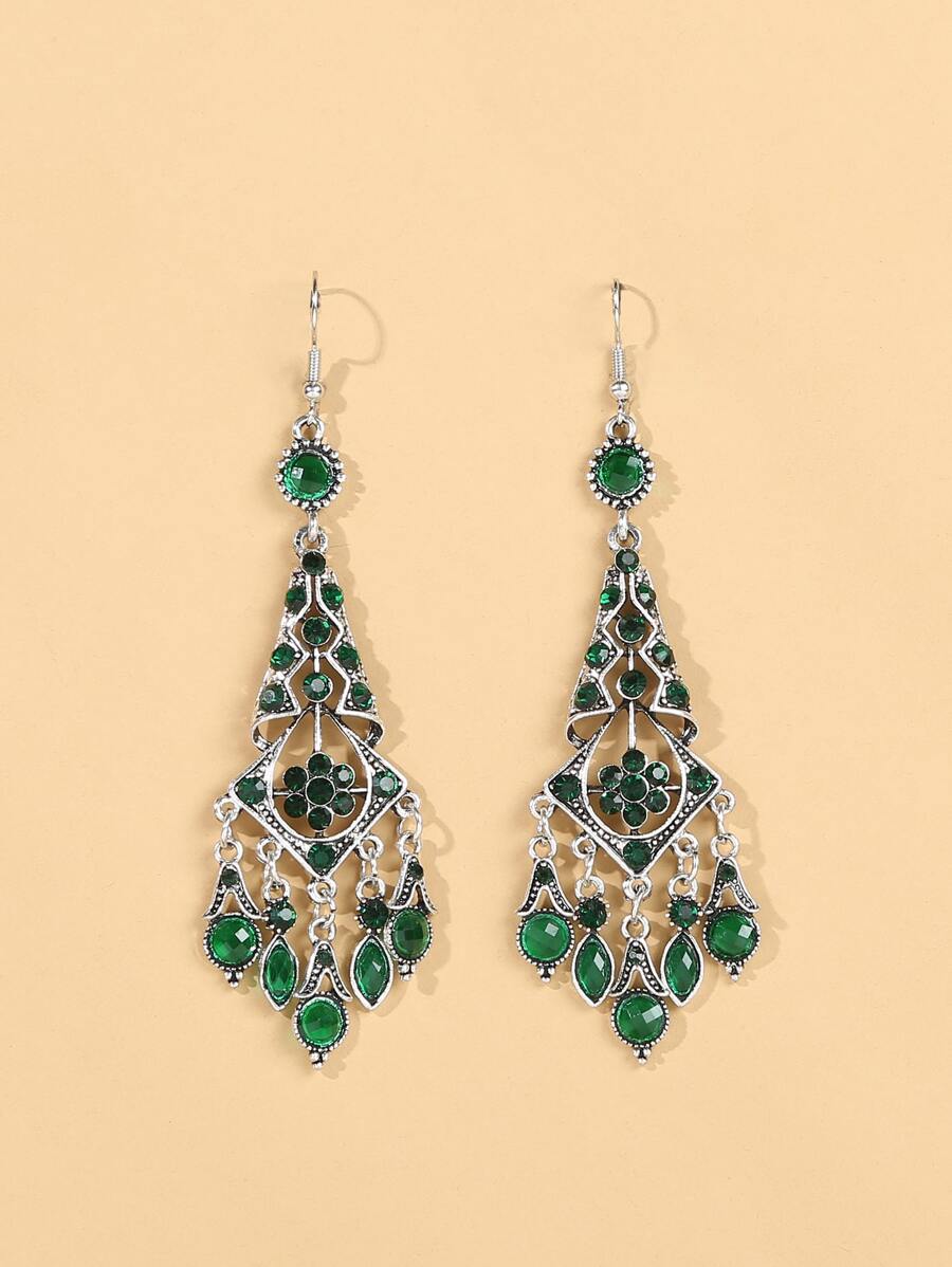 EMERY ROSE 水鑽裝飾耳墜 - 綠色 - 查看 1