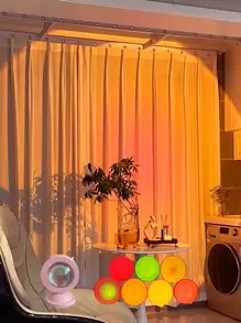 1pc Color Changing Round Atmosphere Projection Lamp, Mini Sunset Lamp For Room Bedroom, Live Streaming Backdrop Light - Multicolor - View 1