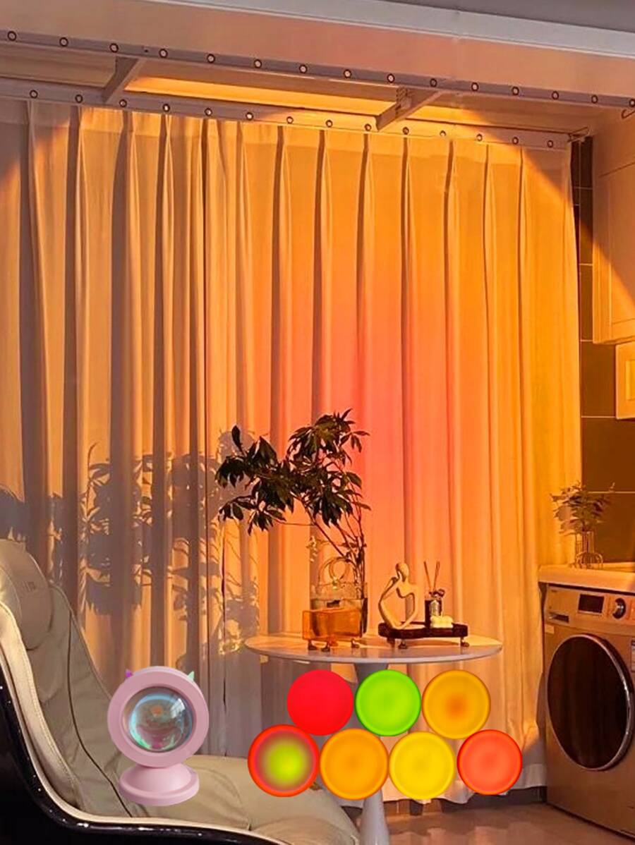 1pc Color Changing Round Atmosphere Projection Lamp, Mini Sunset Lamp For Room Bedroom, Live Streaming Backdrop Light - Multicolor - View 1