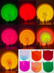 1pc Color Changing Round Atmosphere Projection Lamp, Mini Sunset Lamp For Room Bedroom, Live Streaming Backdrop Light - Multicolor - View 4