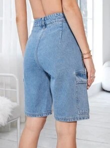 High Waisted Wide Leg Denim Shorts - Light Wash - View 2