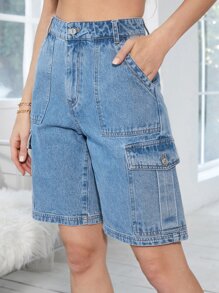 High Waisted Wide Leg Denim Shorts - Light Wash - View 3