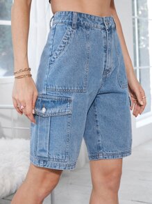High Waisted Wide Leg Denim Shorts - Light Wash - View 4