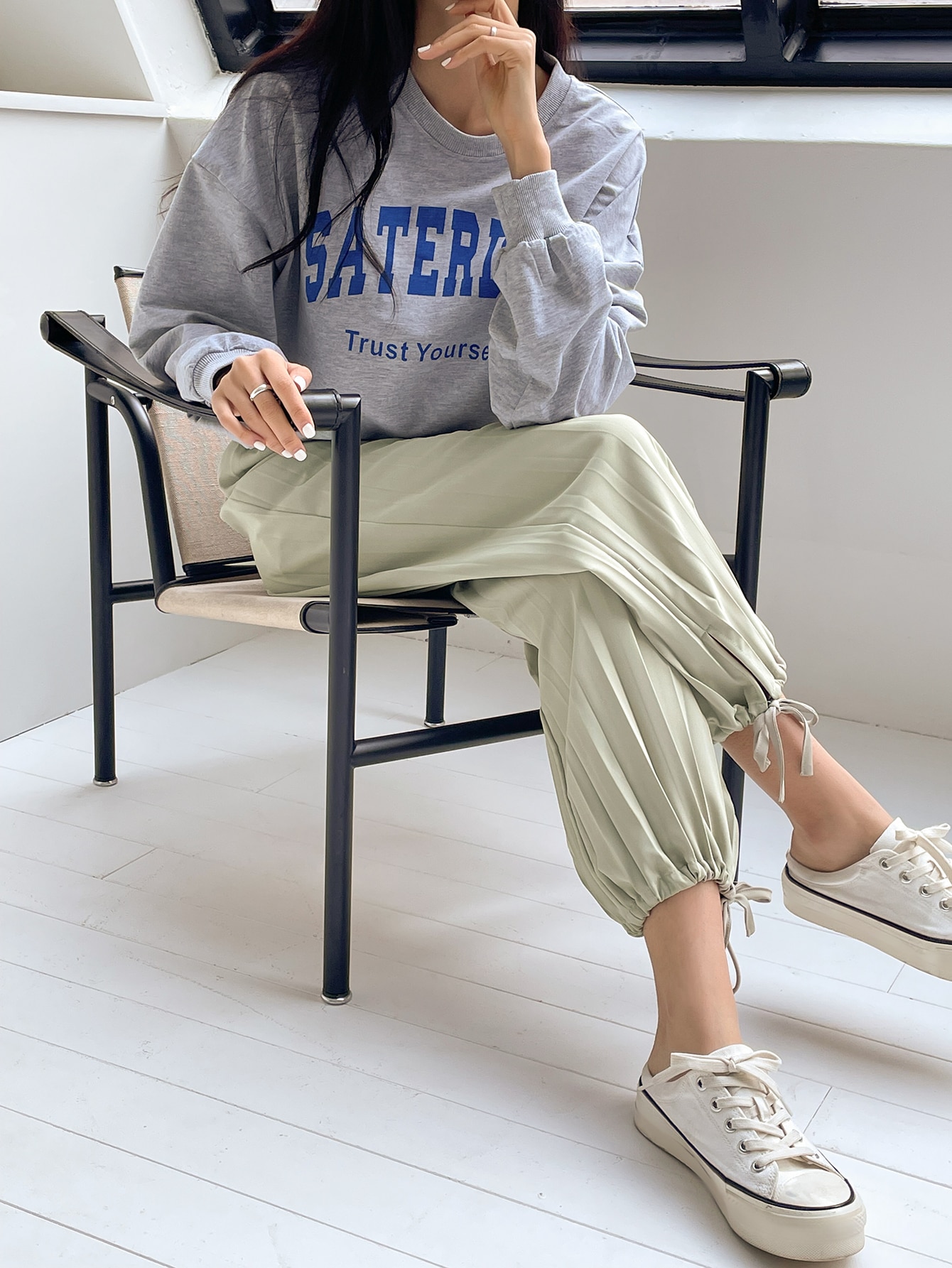 DAZY Fold Pleated Knot Hem Pants SHEIN USA