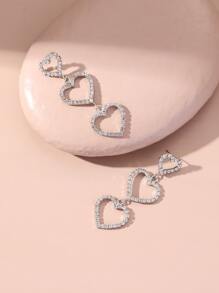 水鑽心耳墜 - 銀色 - 查看 3