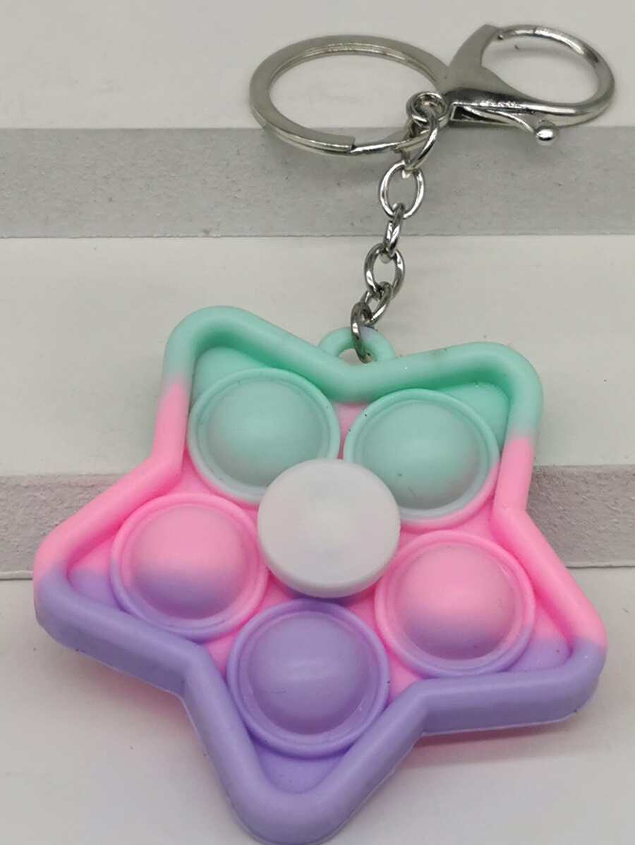 Color Block Star Charm Keychain - Multicolor - View 1