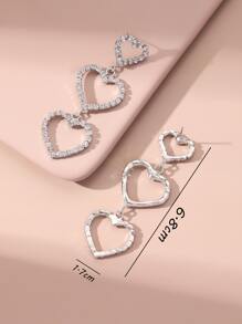 水鑽心耳墜 - 銀色 - 查看 4