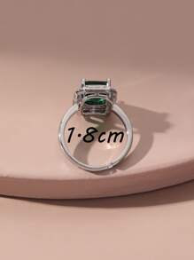 1pc Rectangular Green Cubic Zirconia Ring - Multicolor - View 3