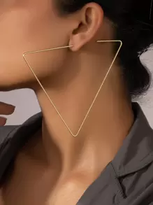 三角形設計圓耳環 - 金黃色 - 查看 1