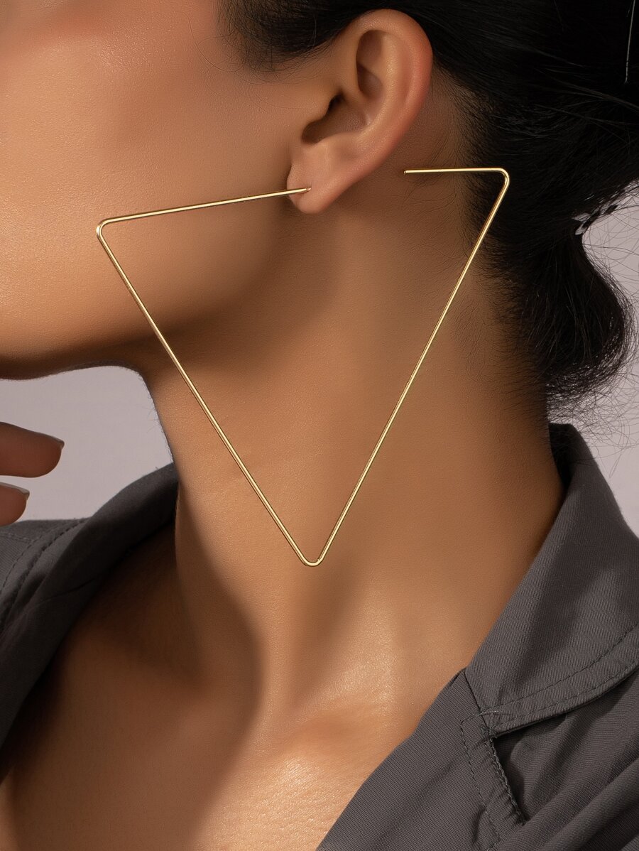 三角形設計圓耳環 - 金黃色 - 查看 1