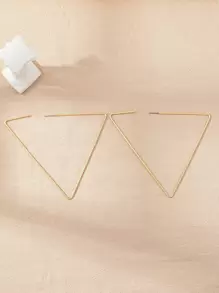 三角形設計圓耳環 - 金黃色 - 查看 3