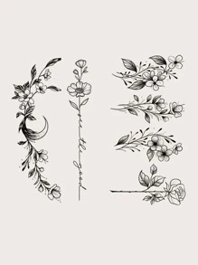 Kit de pegatinas de tatuaje, 2 hojas de tatuajes temporales con patrón de plantas para mujeres, pegatinas de tatuajes para adultos, flor de tatuaje realista, para mujeres y niñas - Negro - Ver 3