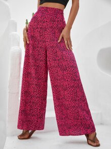 SHEIN LUNE Pantalones de pierna ancha con estampado de leopardo de talle alto - Multicolor - Ver 1