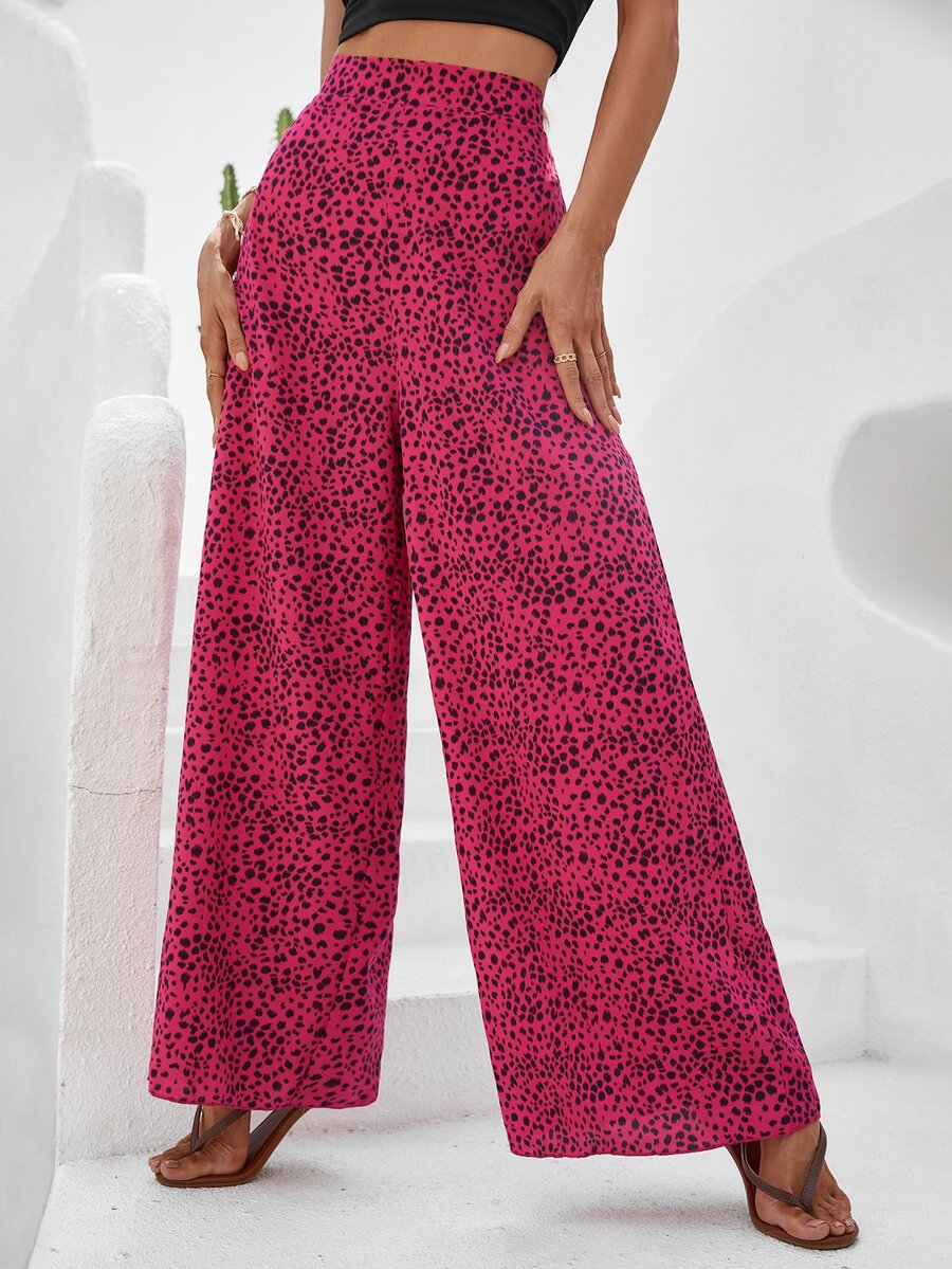 SHEIN LUNE Pantalones de pierna ancha con estampado de leopardo de talle alto - Multicolor - Ver 1