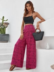 SHEIN LUNE Pantalones de pierna ancha con estampado de leopardo de talle alto - Multicolor - Ver 4